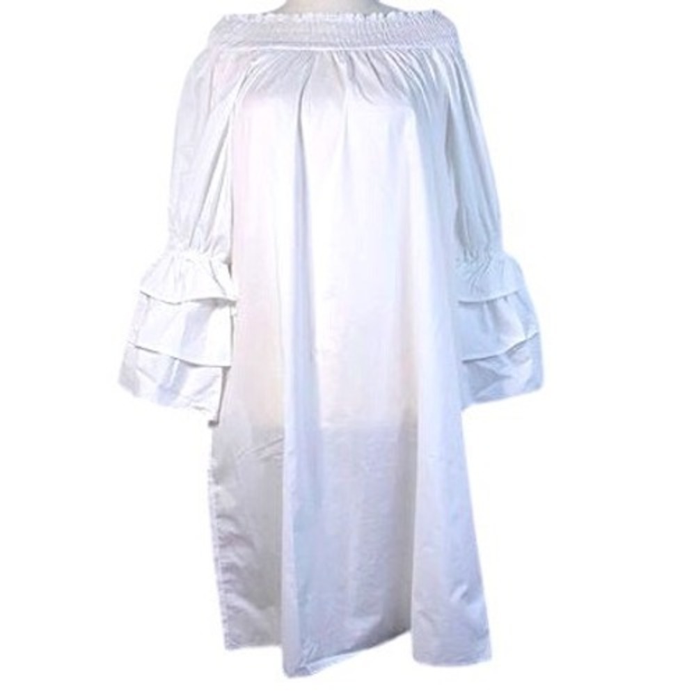 Harshaman Daphne Cotton Knee length Ruffled Sleeve Dress Medium